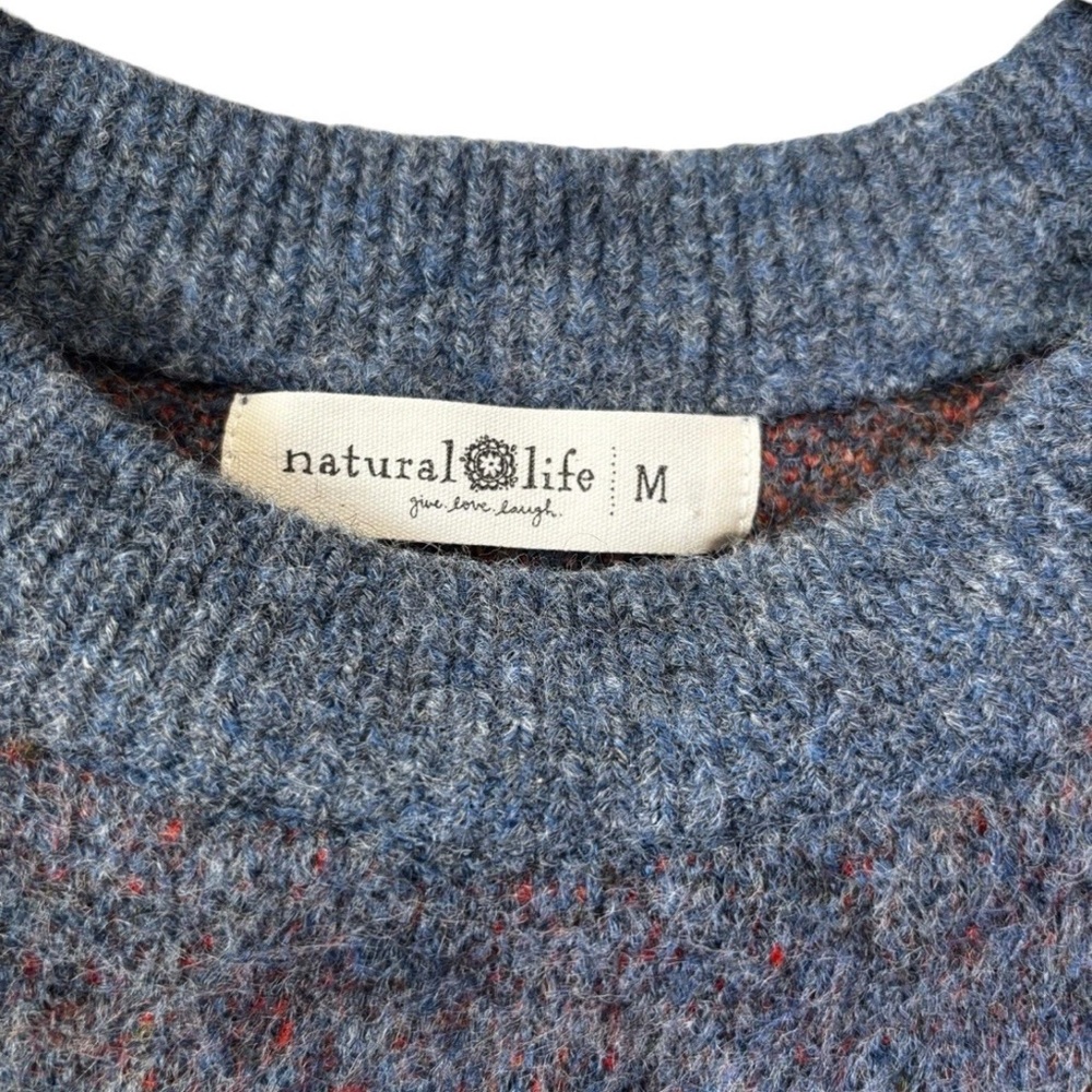 Natural Life Rosie Jaquard Sweater Blue Floral M Medium Boxy Fit Wool Blend - Picture 5 of 6